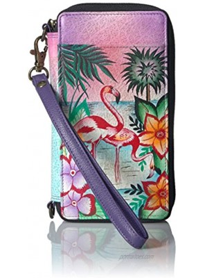 Anna by Anuschka Hand Painted Leather Smartphone Case & Wallet | Tropical Flamingo,One Size