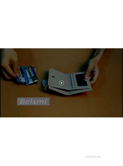 Belsmi Women's Small Compact Slim Leather Mini Wallet Lady Purse Zipper Pocket Card Organizer Bifold Wallets Blue