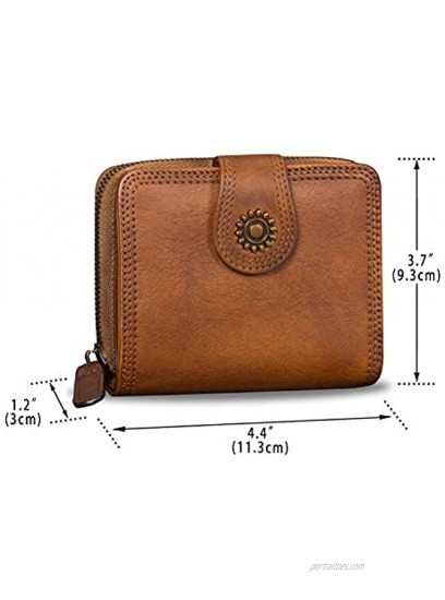 Bifold Leather Wallets for Women Vintage Handmade Small Clutch Short Purse with Zip