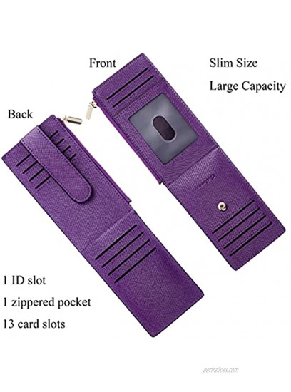Chelmon Womens Walllet Slim RFID Blocking Bifold Multi Card Case Wallet with Zipper Pocket Purple Deep