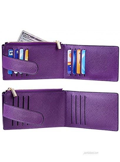 Chelmon Womens Walllet Slim RFID Blocking Bifold Multi Card Case Wallet with Zipper Pocket Purple Deep