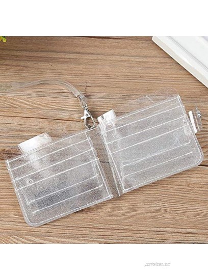 Clear Wallet for Women Bifold Wallet Purse with Lanyard Cute Jelly Coin Pouch ID Case Silver