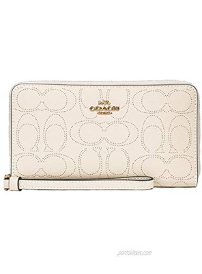 COACH WOMENS LARGE PHONE WALLET IN PERFORATED SIGNATURE LEATHER 2876 Chalk