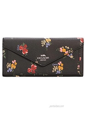 COACH Womens Slim Envelope Soft Wallet With Floral Print Black Multi