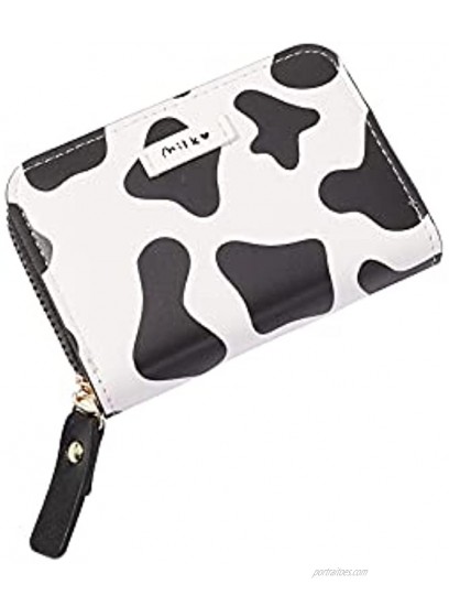 Cute Cow Print Credit Card Holder- Accordian Zipper Card Case Wallet Cash Pockets Coin Purse for Women