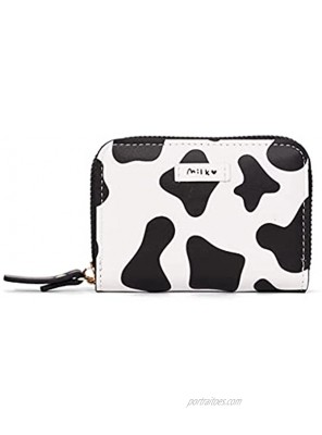 Cute Cow Print Credit Card Holder- Accordian Zipper Card Case Wallet Cash Pockets Coin Purse for Women