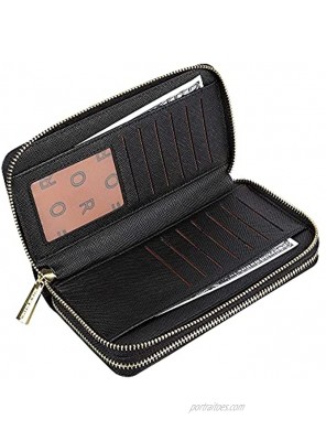 Cynure Women's Large Zipper Card Organizer Long Leather Wristlet Clutch Wallet for Ladies  Black