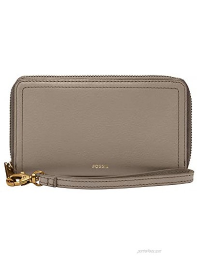 Fossil Women's Logan Leather RFID-Blocking Mid Size Zip Wallet with Wristlet Strap