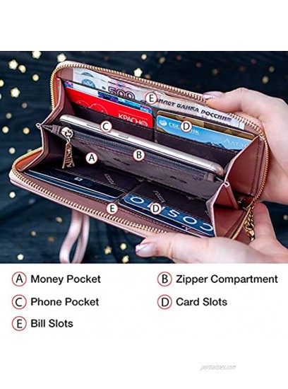 FOXER Women Leather Wallet Bifold Wallet Clutch Wallet with Wristlet Card Holder