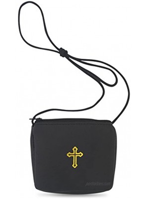 Genuine Leather Communion Burse for Pyx | Fits Pyxes up to 30-Host Capacity | Ideal for Priests Deacons and EMHCs | Traditional Catholic Design | Embossed Gold Latin Cross