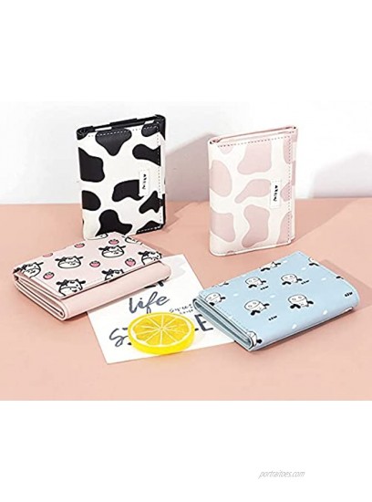 Girls Cute Cow Print Tri-folded Wallet Small Wallet Cash Pocket Card Holder ID Window Purse for Women