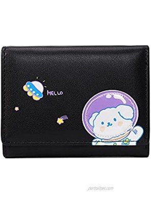 Girls Space Planet Bear Astronaut Galaxy Bunny Spaceman Tri-folded Wallet Small Wallet Cash Pocket Card Holder ID Window Purse for Women BLACK SPACEMAN