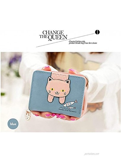 Girls Wallet Cat Wallet for Little Girl Cute Wallet Pattern Coin Purse Small Holder Zipper Wallet Blue