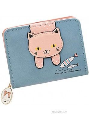 Girls Wallet Cat Wallet for Little Girl Cute Wallet Pattern Coin Purse Small Holder Zipper Wallet Blue