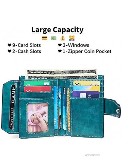 GOIACII Small Wallets for Women Leather RFID Blocking Bifold Credit Card Wallet with Coin Zipper Pocket ID Window