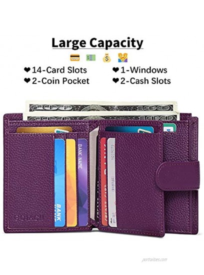 GOIACII Small Women Wallet Genuine Leather RFID Blocking Compact Bifold Zipper Pocket Purse with id Window
