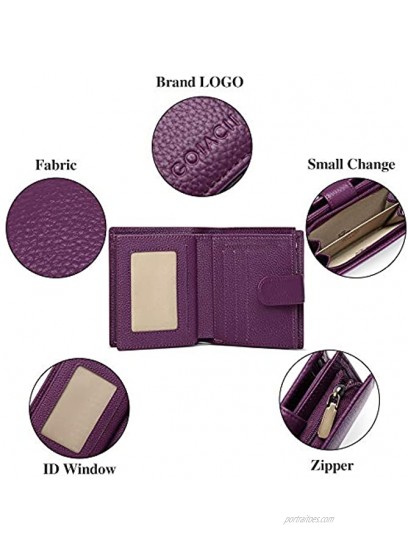 GOIACII Small Women Wallet Genuine Leather RFID Blocking Compact Bifold Zipper Pocket Purse with id Window