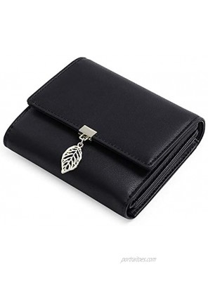 GOIACII Wallets for Women Small PU Leather Leaf Pendant Card Holder Purse With Zipper Pocket