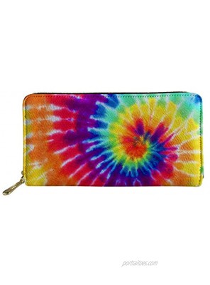 JEOCODY Tie Dye Women's Wallet Clutch Rainbow Color Swirl Purse Long Leather Wallets Zipper Around Credit Card Holder