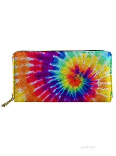 JEOCODY Tie Dye Women's Wallet Clutch Rainbow Color Swirl Purse Long Leather Wallets Zipper Around Credit Card Holder