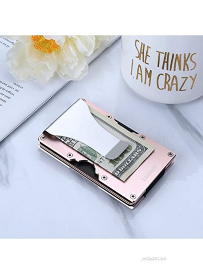 Lindenle Minimalist Wallet Small Card Holder Slim Front Pocket Wallet RFID Blocking Money Clip Women Men Rose Gold