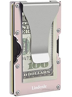 Lindenle Minimalist Wallet Small Card Holder Slim Front Pocket Wallet RFID Blocking Money Clip Women Men Rose Gold