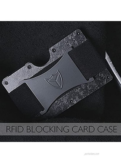 Minimalist Wallet for Men RFID Blocking Aluminum Wallet Carbon Fiber Card Case Metal Wallet Slim Front Pocket Card Holder Cash Strap Mens Wallet Forged Carbon