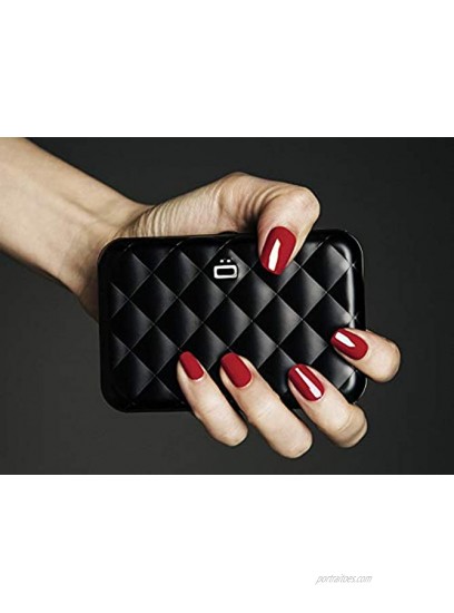 Ögon Designs Quilted Button Aluminium Wallet Women RFID Blocking Card Holder Up to 10 Cards and Banknotes Black