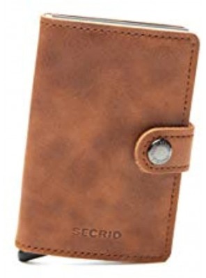 Secrid Mini Wallet Genuine Cognac Vintage Leather With Silver RFID Safe Card Case for max 12 Cards
