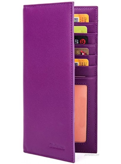 Slim Leather ID Credit Card Holder Long Wallet with RFID Blocking