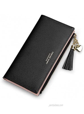 Slim Wallet for Women Long Tassel Zipper Clutch Purse Handbag Card Case Wallet Black