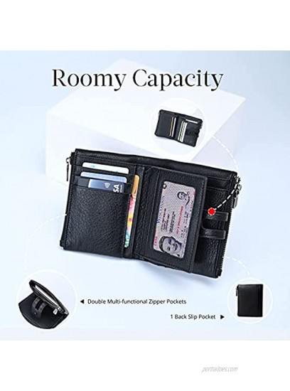 Small Leather Wallet for Women RFID Blocking Credit Card Holder Ladies Purse Double Zipper Pocket