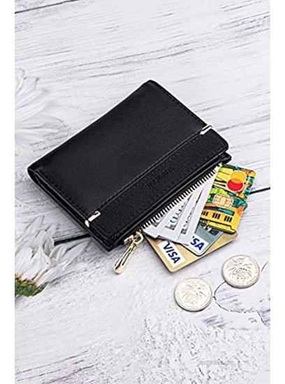Small Wallets for Women Bifold Leather Short Wallet Lady Mini Purse Card Case Holder with ID Window A-Black
