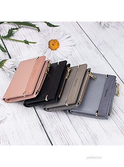 Small Wallets for Women Bifold Leather Short Wallet Lady Mini Purse Card Case Holder with ID Window A-Black