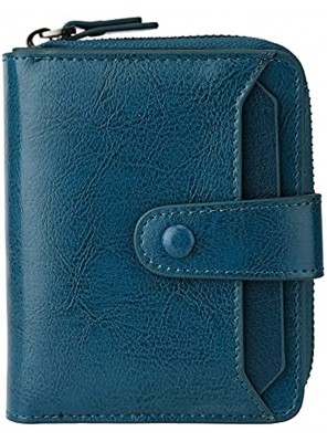 Small Wallets for Women RFID Blocking Leather Bifold Zippered Pocket Wallet Card Case with ID Window Peacock Blue