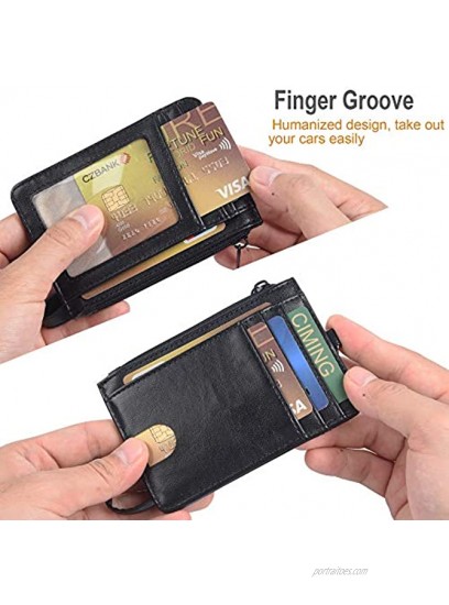 Teskyer Minimalist Wallet Slim Wallet with Neck Lanyard and Wrist Strap Credit Card Holder Wallet RFID Blocking Front Pocket Wallet for Men Women Black