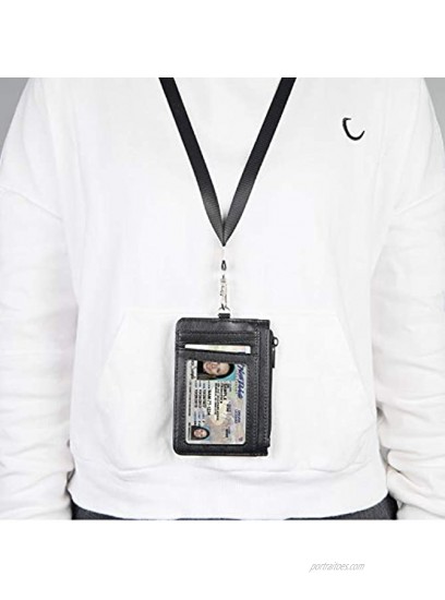 Teskyer Minimalist Wallet Slim Wallet with Neck Lanyard and Wrist Strap Credit Card Holder Wallet RFID Blocking Front Pocket Wallet for Men Women Black