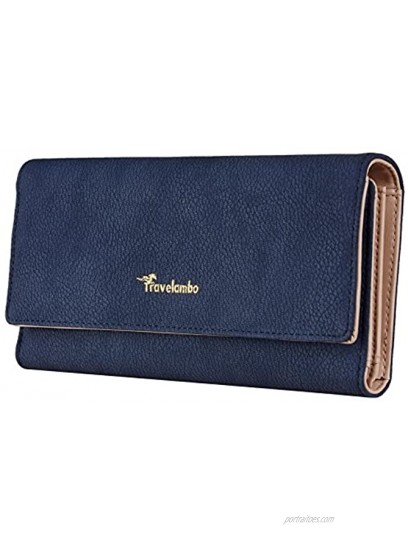 Travelambo Womens Wallet Faux Leather RFID Blocking Purse Credit Card Clutch