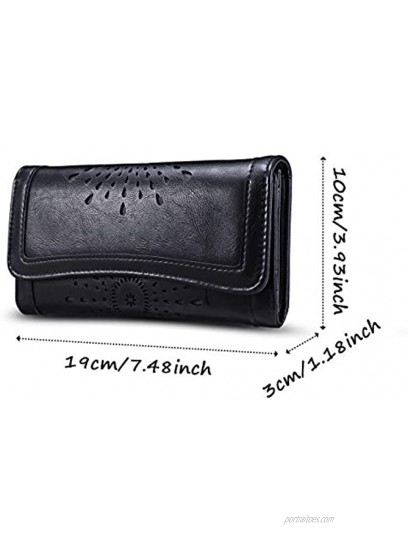 Trifold Wallet Clutch for Women OB OURBAG Soft PU Leather Purse with Money Organizer Card Holder Ladies Hollow Out Sunflower Design Long Wallet with Gift Box