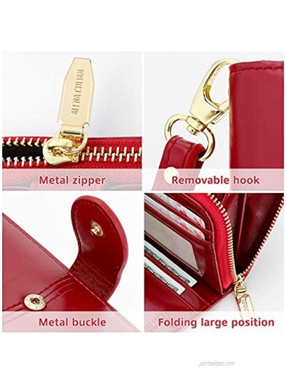 Women Wallet RFID Blocking Leather Credit Card Holder Bifold Clutch Wallet Large Capacity Long Purse with Strap