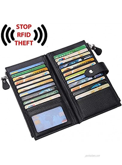 YALUXE Women-Wallet-Genuine-Leather-RFID Blocking Multi Slots Organizer with Zipper Pocket Credit Card Holder Bifold
