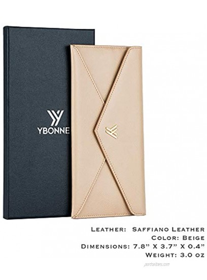 YBONNE Women's Long Wallet RFID Blocking Envelope Purse Made of Genuine Leather Beige