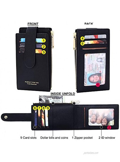 ZRTARY Slim Card Holder Wallets for Women RFID Bifold Card Case Money Organizer with Zipper Pocket