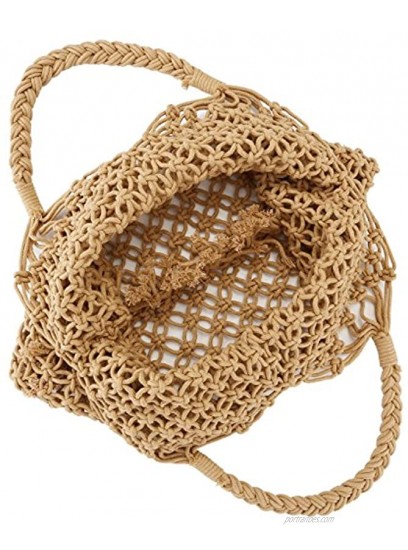 Ayliss Handmade Straw Bag Travel Beach Fishing Net Handbag Shopping Woven Shoulder Bag for Women