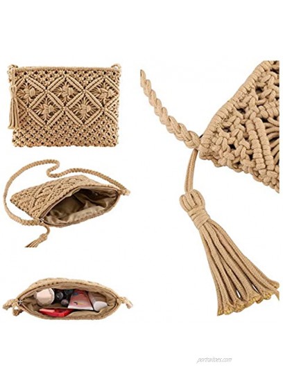 Ayliss Women's Handwoven Crossbody Handbag Summer Beach Shoulder Handbag Cotton Crochet Woven Handmade Purse Bag Tassel