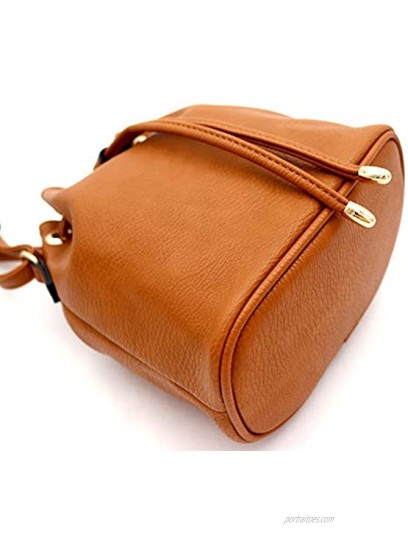 Casual Soft PU Leather Drawstring Small 2 Way Bucket Shoulder Bag Crossbody