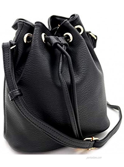 Casual Soft PU Leather Drawstring Small 2 Way Bucket Shoulder Bag Crossbody