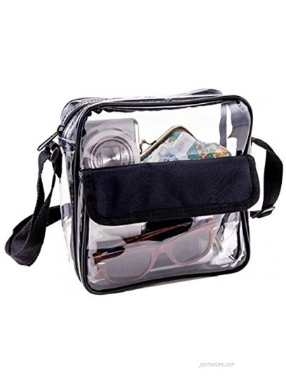 Clear Crossbody Messenger Shoulder Bag with Zipper Closure Adjustable Strap Stadium Approved Clear Bags For Women and Men