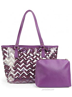 Clear Tote Bags with Full Chevron Stripe Shoulder Handbag with Interior Pocket