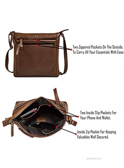 COCHOA Small Soft Pebbled Real Leather Women Crossbody Handbags & Purses Triple Zip Premium Sling Crossover Shoulder Bag